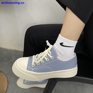2021 primavera y otoño nueva neblina azul zapatos de lona ins de suela gruesa coreano zapatos blancos aumentar estudiante zapatos casuales mujeres