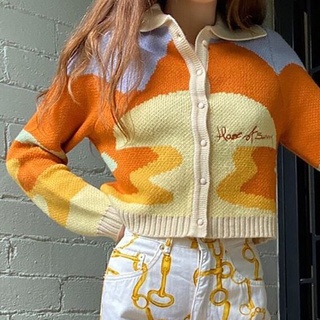 Suéter de punto corto con estampado de Sol para mujer, cárdigans holgados de un solo pecho, Estilo Vintage francés, elegante, a la moda, otoño