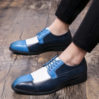 Tamaño 38-48 de los hombres de negocios puntiagudo zapatos de cuero de moda Formal cordones zapatos azul