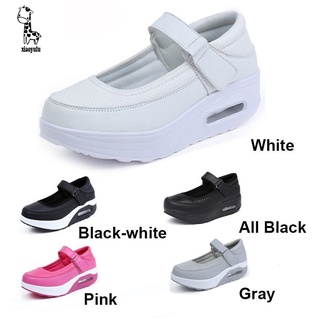 Tiptop mujer transpirable blanco negro enfermera zapatos hebilla cuñas zapatilla de deporte más el tamaño (35-42)