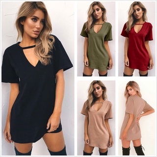 [0824] Solid Color Women Loose Style T-Shirt Ladies Deep V Neck Summer Shirt (2)
