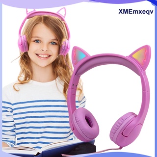 auriculares de oreja de gato para niños con micrófono con cable para viajes de tableta escolar