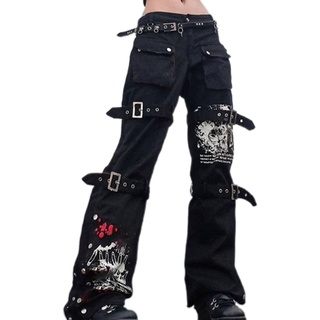 Pantalones holgados De mezclilla De Cintura Alta Harajuku con estampado De Hip Hop para mujer/pantalones holgados holgados De pierna ancha para mujer (5)