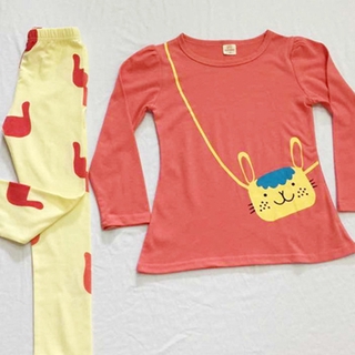 2 Piezas De Trajes Para Niñas Ropa De Algodón adorable Impreso Camiseta De Manga Larga Blusa Y Pantalones Conjunto De Los Niños (4)