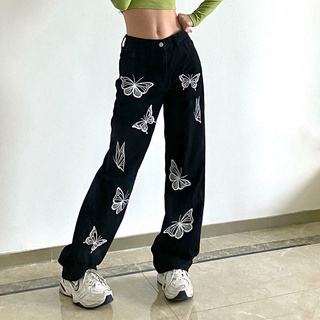 Jeans Mujeres Mariposa Impresión Versión Coreana Retro Slimmer Look Suelto (5)