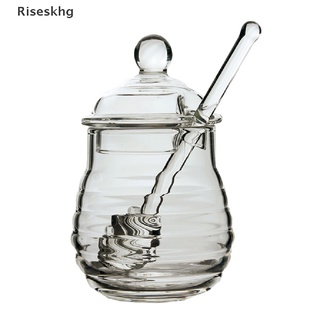 Riseskhg 250ml Honey Jar with Dipper and Lid Transparent Glass Honey Container Honey Pot *Hot Sale (4)