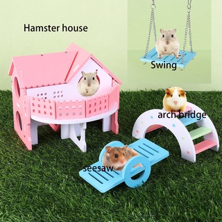 SUHE Hamster Accesorios Rainbow Bridge Hedgehog Gerbil Hamsters Casa De Madera Ejercicio Juguetes De Juego Swing Pequeño Animal Mascota Deporte Conjunto (3)
