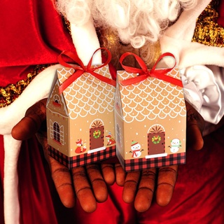 Jane 24 conjuntos de suministros de fiesta de caramelo bolsa de muñeco de nieve caja de galletas de navidad casa caja de cáñamo cuerda Santa Claus papel Kraft árbol de navidad colgante bolsas de galletas (8)