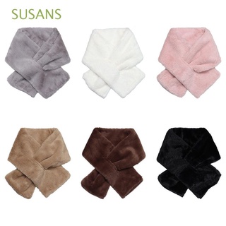 SUSANS Thicken Neckerchief Wrap Elegant Solid Color Cross Scarf Women Winter Warm Shawl Faux Rabbit Fur Plush Neck Warmer/Multicolor