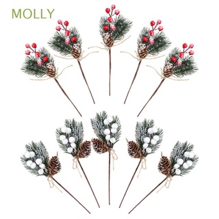 MOLLY New Fake Snow Frost DIY Cone Berry Pine Branch Holly Xmas Tree Home Decor High Quality Christmas Ornament Artificial Flower
