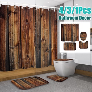 Cortina de ducha de madera rústica impermeable accesorios de baño ganchos