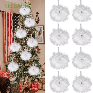 seebaum 6 piezas colgante de navidad encantadora decoración de navidad pluma ala blanca fiesta boda hogar chic vintage colgante pluma estrella bola