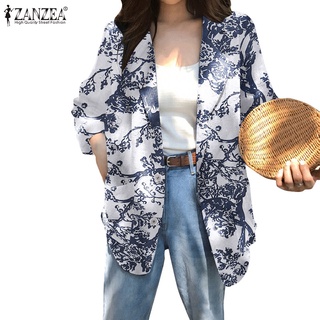 Zanzea mujer Casual calle moda manga completa Turn-Down cuello geométrico impreso abierto frontal Blazer