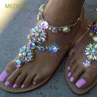 Sandalias De cuero De medusa Plus Size Flip Bohmia playa zapatos De Dedo abierto para mujer sandalias De Cristal tobillo