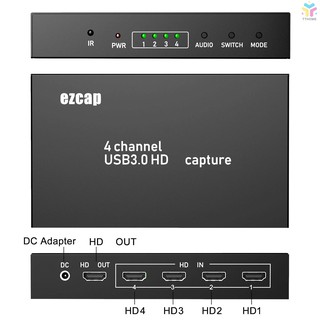 Ezcap 264 4x1 HD Multi-visor de 4 canales interruptor de pantalla HD 1080P 60fps USB tarjeta de captura de vídeo juego caja de grabación PC transmisión en vivo