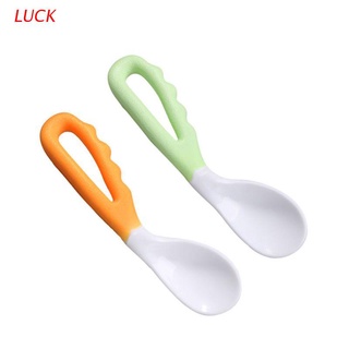 luck 2 pzs cuchara de alimentación sólida para bebés/chupón de flexión/cuchara curvada