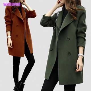 [wuliuyan] mujer invierno lana abrigo largo Casual sólido Slim chaquetas cálidas abrigo Outwear