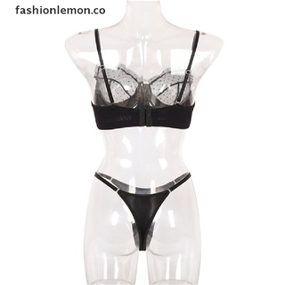 【lemon】 Ruffle Lace Lingerie Women's Underwear Transparent Bra Set Underwear Hollow out 【CO】 (5)