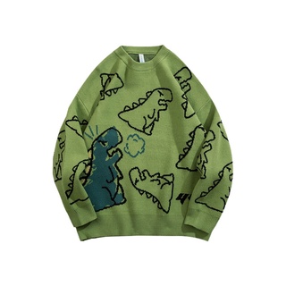 Suéter Harajuku para hombre, ropa de calle de punto, Hip Hop, con dibujos de dinosaurios, cuello redondo, informal, de gran tamaño, para pareja
