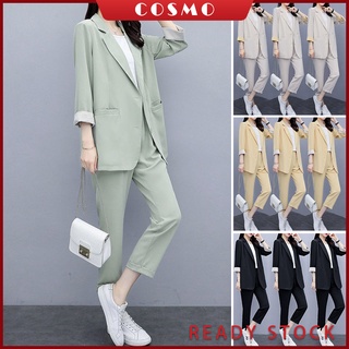 Cosmo M-4XL Blazer Set 2PCS Premium Formal traje de negocios oficina Blazer 3/4 manga abrigo+pantalones más tamaño