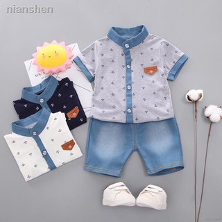 ❅∏▬Babyworld Conjunto de ropa para niño/camiseta de verano+pantalones de Brim | babyworldBaby Boys Clothes Set de caricaturas Sh