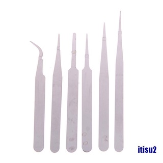 (Itisu2) 6 unids/Set de herramientas de mantenimiento de pinzas antiestáticas de acero inoxidable