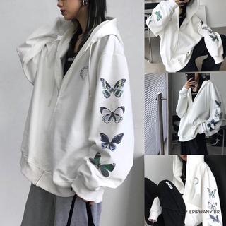Khh-Sudadera con capucha De manga larga con capucha con estampado De mariposa y letras Para mujer