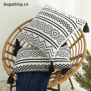 b.co Woven Tufted Boho Throw Pillow Case Modern Decorative Geometric Tassel Cushion Cover Farmhouse Pillowcase for Couch Sofa