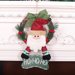 corona de navidad para puerta delantera, decoración de signo de bienvenida con papá noel, muñeco de nieve/muñeca colgante de fiesta en casa, guirnalda para ventana de pared (4)