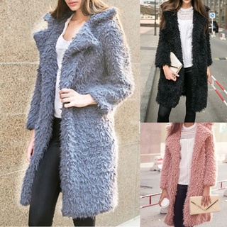 Invierno lana de cordero manga larga chamarra solapa abrigo largo