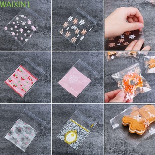SUER 100Pcs Party Packaging Bag Cartoon Wrapping Supplies Cookie Bags Pastry Tool Flower Wedding Self-Adhesive Birthday Baking Candy Pockets