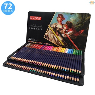 Besh/ NYONI - juego de lápices de acuarela profesionales 12/24/36/48/72/100 lápices de colores solubles en agua con cepillo y caja de Metal suministros de arte f (2)