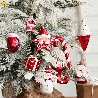Suer 2 unids/pack combinación de navidad decoraciones de la casa colgante helado nuevo año nuevo estrella de cinco puntas muñeco de nieve árbol de navidad