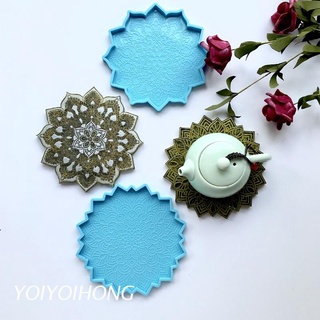 Yoi Mandala bandeja de té posavasos molde de silicona para hacer posavasos molde de resina