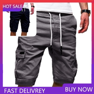 /TY/ Verano Casual hombres Color sólido pantalones cortos de carga Multi-bolsillos cordón quinto pantalones