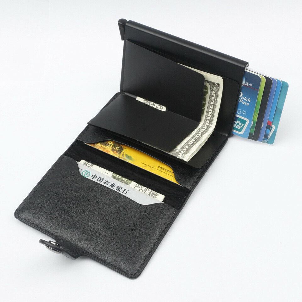 slim pop up titular de la tarjeta de crédito de cuero pu anti escaneo de metal cartera bolsillo (8)