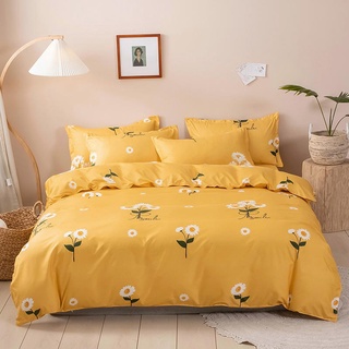4 en 1 Color amarillo flor impreso funda de cama tamaño individual funda de edredón sábana bajera ajustable funda de almohada Queen/King Size conjuntos de ropa de cama