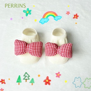 PERRINS Girls Baby Socks Infant Letters Printed Kids Ankle Socks 1-3 Years Old Cute Bownot Warm Cotton Blend Tiny Knitted Non-slip Sole/Multicolor