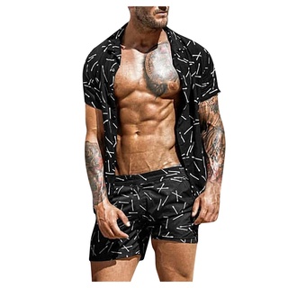 [EXQUIS] conjunto de camisas y pantalones cortos estampados de playa de 2 piezas de verano para hombre