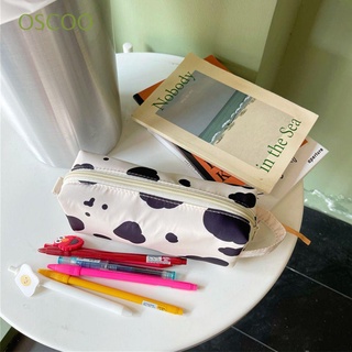 OSCOO Simple Pencil Case Bag Portable Stationery Bag Storage Pouch Cow Print Middle High School Large-Capacity Office College Student School Supplies
