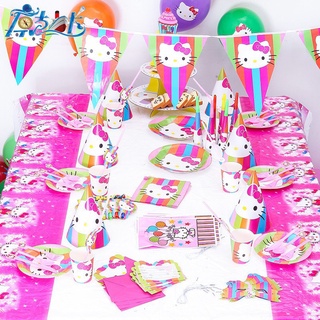 Hello Kitty fiesta de cumpleaños suministros tema decorar conjunto taza vajilla ventilador máscara