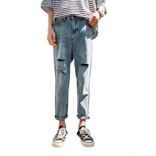 Los hombres Ripped Jeans verano moda Casual mediados de altura tobillo longitud suelta Denim Jeans pierna recta pantalones