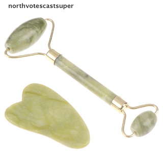 Northvotescastsuper Roller y Gua Sha herramientas de Jade Natural rascador masajeador con piedras para cara NVCS