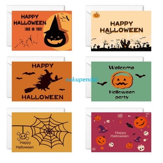 nak 6 unids/set halloween tarjetas de felicitación con sobres pegatinas feliz halloween calabaza bruja murciélago diseños postales invitación fiesta suministros