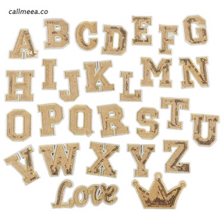 cal 28 Pieces Glitter Sequins Patch A-Z Love Crown Alphabet Letter Sew On Patches Embroidery Applique for T-Shirt Hat Clothing Repair Decoration Garment Accessories