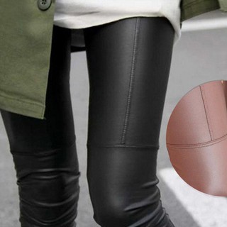 [bgk] leggings de imitación de cuero empalmadas para mujer, pantalones delgados, nueve pantalones de cuero (4)
