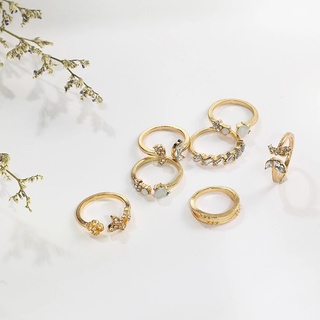 7 unids/Set Vintage flor de cristal mariposa anillo/anillos abiertos ajustables/mujeres suave fina fina anillo de dedo /los elegantes anillos de fiesta/joyería encantadora para niñas amigos (9)