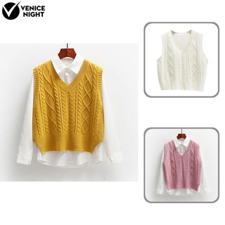 venicenight Comfortable Sweater Vest Top V-Neck Twist Knitting Vest Stretchy for Daily Wear