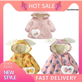 Cafyyt- chaqueta de algodón cálida para bebé/niña con oreja de conejo/invierno/ropa exterior con capucha