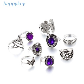 Hap 9 pzs Set de anillos de cristal púrpura Vintage/banda de anillos Midi nudillos